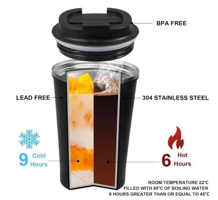 Coffee Mug | Vacuum Insulated with Temperature Display | Vacuum Insulated Hot & Cold Double Wall Thermosteel Travel Mug (Black)