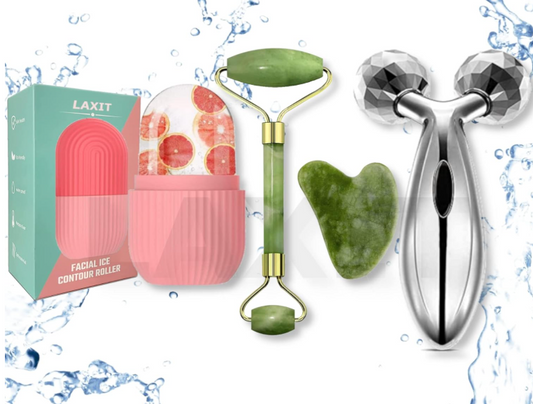 Face Roller Massager Combo Offer (3D Roller Massager , Jade Roller Face&Gua Sha Stone , Silicon Ice Roller)